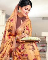 Vishal Prints Pastel Orange Printed Crepe Saree With Border