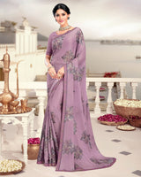 Vishal Prints Light Purple Printed Crepe Saree With Border