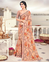 Vishal Prints Peach Printed Crepe Saree With Border