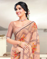 Vishal Prints Peach Printed Crepe Saree With Border