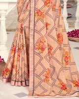 Vishal Prints Peach Printed Crepe Saree With Border