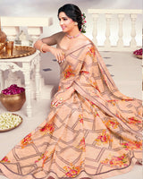 Vishal Prints Peach Printed Crepe Saree With Border
