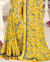 Vishal Prints Yellow Printed Crepe Saree With Border