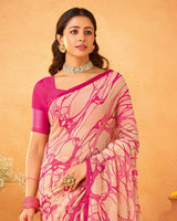 Vishal Prints Peachy Pink Printed Georgette Saree With Satin Piping
