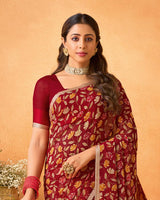 Vishal Prints Rich Maroon Printed Georgette Saree With Satin Piping