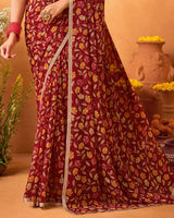 Vishal Prints Rich Maroon Printed Georgette Saree With Satin Piping