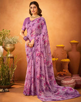 Vishal Prints Dusty Pink Printed Georgette Saree With Satin Piping