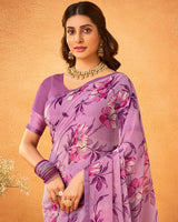 Vishal Prints Dusty Pink Printed Georgette Saree With Satin Piping