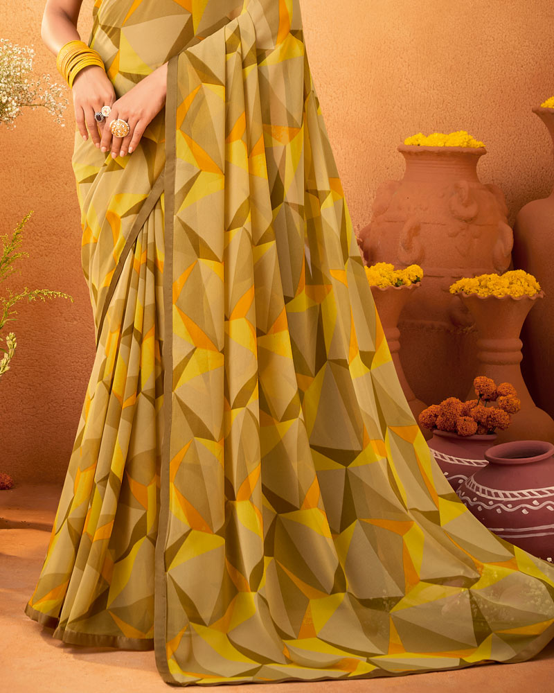 Vishal Prints Sandy Brown Printed Georgette Saree With Satin Piping