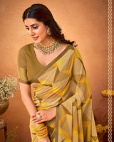 Vishal Prints Sandy Brown Printed Georgette Saree With Satin Piping