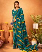 Vishal Prints Regal Blue Printed Georgette Saree With Satin Piping