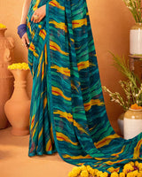 Vishal Prints Regal Blue Printed Georgette Saree With Satin Piping