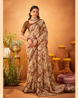 Vishal Prints Light Fawn Printed Georgette Saree With Satin Piping