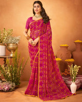 Vishal Prints Violet Red Printed Georgette Saree With Satin Piping