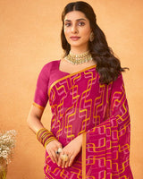 Vishal Prints Violet Red Printed Georgette Saree With Satin Piping