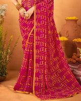 Vishal Prints Violet Red Printed Georgette Saree With Satin Piping