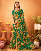 Vishal Prints Forest Green Printed Georgette Saree With Satin Piping