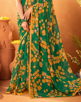 Vishal Prints Forest Green Printed Georgette Saree With Satin Piping