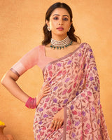 Vishal Prints Light Salmon Orange Printed Georgette Saree With Satin Piping