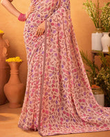 Vishal Prints Light Salmon Orange Printed Georgette Saree With Satin Piping