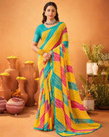 Vishal Prints Sunshade Orange Printed Georgette Saree With Satin Piping