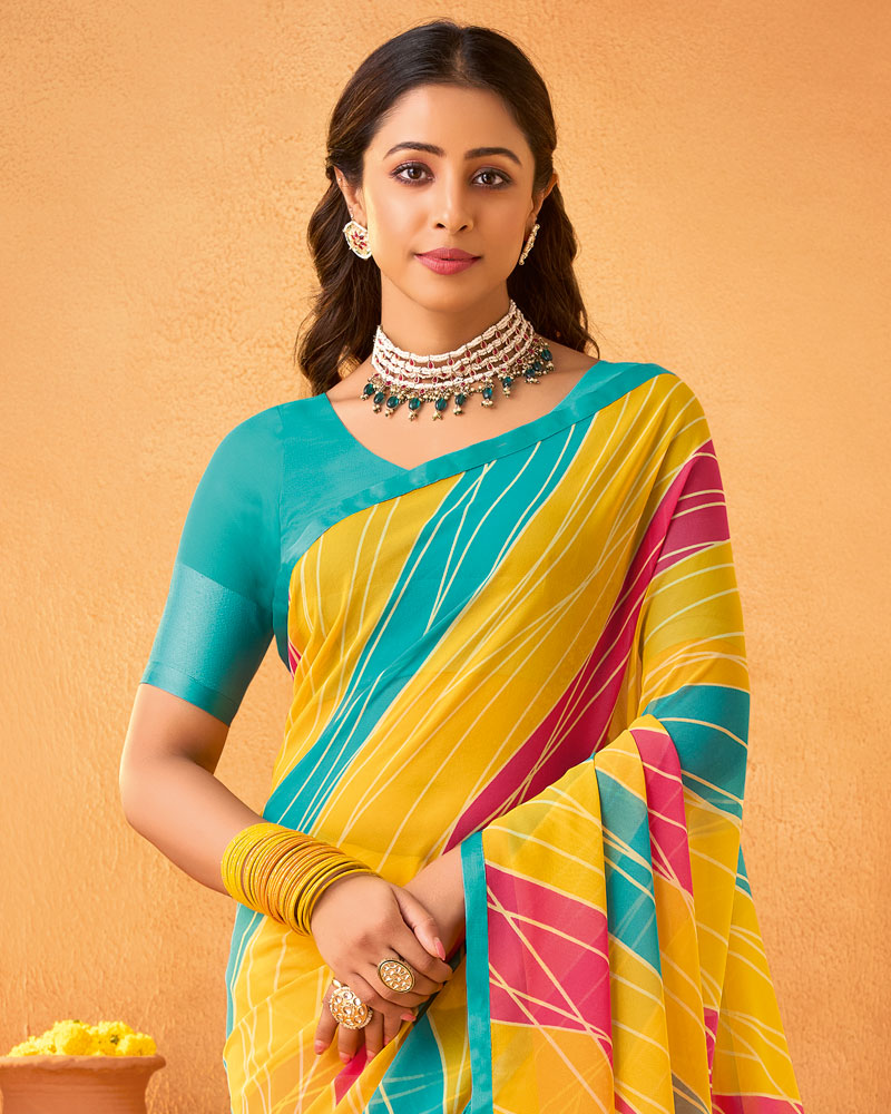 Vishal Prints Sunshade Orange Printed Georgette Saree With Satin Piping