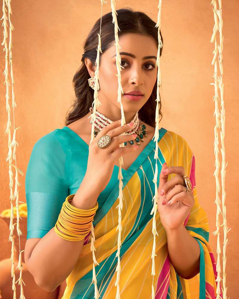 Vishal Prints Sunshade Orange Printed Georgette Saree With Satin Piping