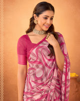 Vishal Prints Flamingo Pink Printed Georgette Saree With Satin Piping