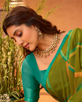 Vishal Prints Dark Olive Yellow Printed Georgette Saree With Satin Piping