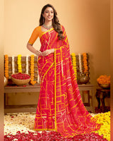 Vishal Prints Pinkish Red Printed Georgette Saree With Satin Piping