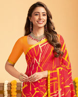 Vishal Prints Pinkish Red Printed Georgette Saree With Satin Piping