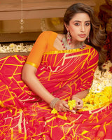 Vishal Prints Pinkish Red Printed Georgette Saree With Satin Piping