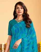 Vishal Prints Pacific Blue Printed Georgette Saree With Satin Piping