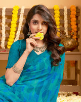Vishal Prints Pacific Blue Printed Georgette Saree With Satin Piping