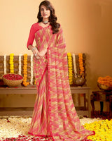 Vishal Prints Peachy Pink Printed Georgette Saree With Satin Piping