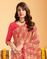 Vishal Prints Peachy Pink Printed Georgette Saree With Satin Piping