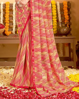 Vishal Prints Peachy Pink Printed Georgette Saree With Satin Piping