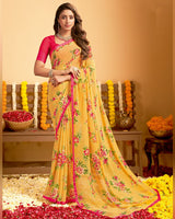 Vishal Prints Tulip Yellow Printed Georgette Saree With Satin Piping