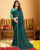 Vishal Prints Midnight Black Printed Georgette Saree With Satin Piping