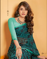 Vishal Prints Midnight Black Printed Georgette Saree With Satin Piping