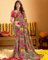 Vishal Prints Brown Grey Printed Georgette Saree With Satin Piping