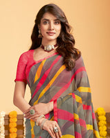 Vishal Prints Brown Grey Printed Georgette Saree With Satin Piping