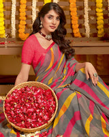 Vishal Prints Brown Grey Printed Georgette Saree With Satin Piping