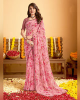 Vishal Prints Daisy Pink Printed Georgette Saree With Satin Piping