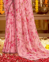 Vishal Prints Daisy Pink Printed Georgette Saree With Satin Piping