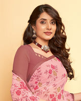 Vishal Prints Daisy Pink Printed Georgette Saree With Satin Piping