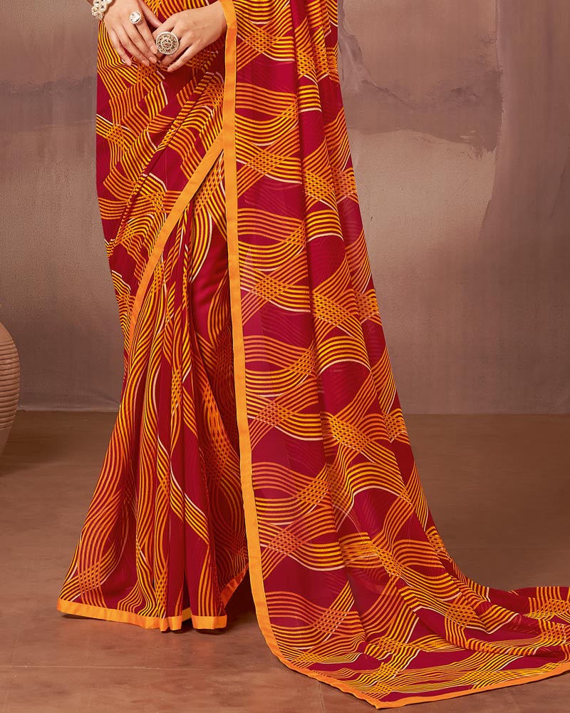 Vishal Prints Red Printed Georgette Saree With Satin Piping