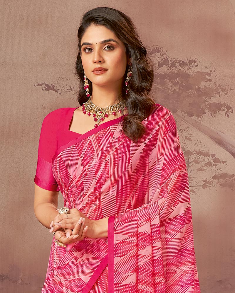 Vishal Prints Bright Pink Printed Georgette Saree With Satin Piping