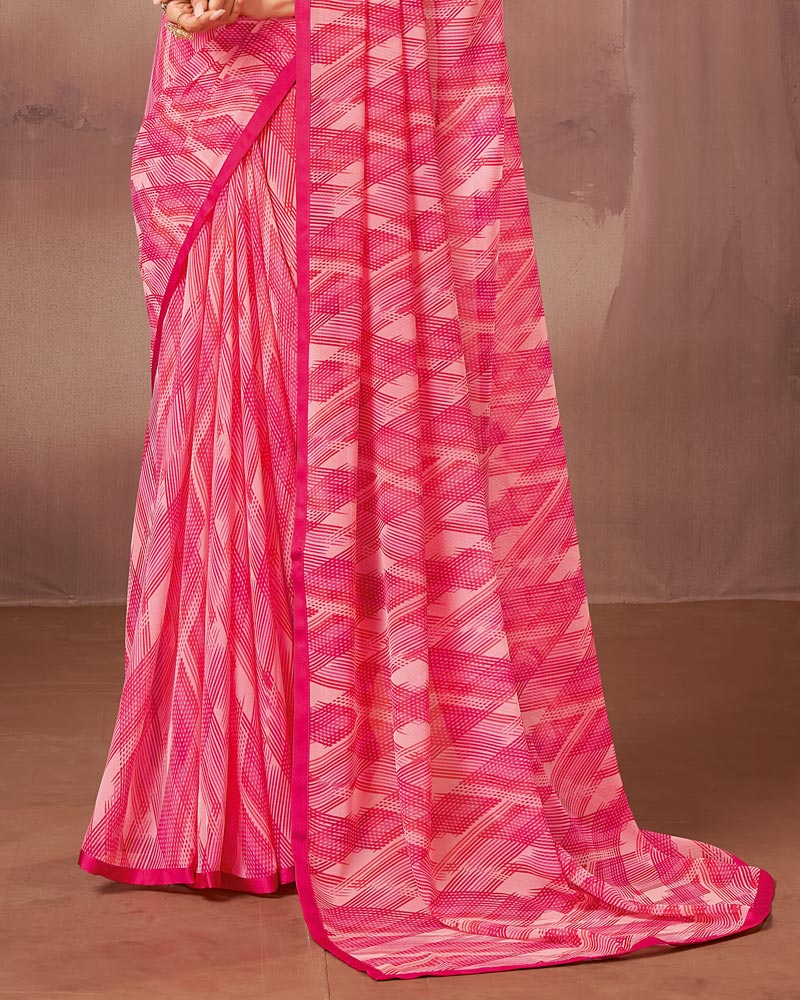 Vishal Prints Bright Pink Printed Georgette Saree With Satin Piping