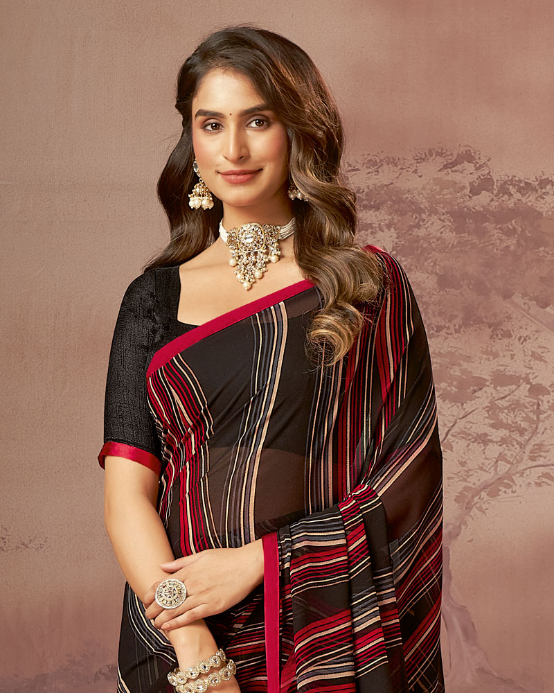 Vishal Prints Black Printed Georgette Saree With Satin Piping
